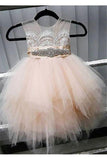 Fashion High Low Tiered Skirt Flower Girl Dresses With Beaded Sash Lace Kids Dress