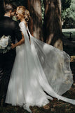 New Style Cap Sleeves Long Streamer Beaded Lace Outside Wedding Dresses Bridal Dress