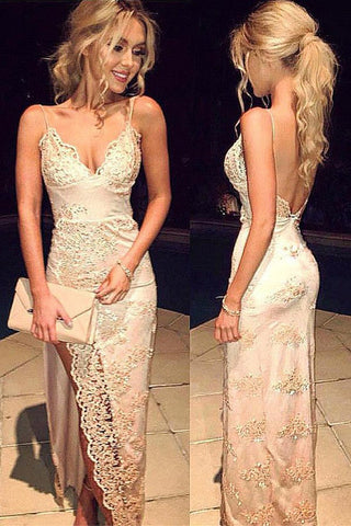 Lace Sexy New Arrival Backless Slit Long Evening Gowns Prom Dress