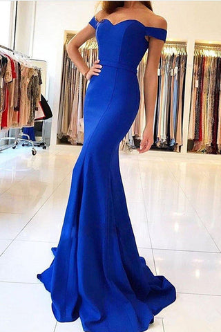 Sexy Off the Shoulder Royal Blue Mermaid Elegant Prom Dresses Evening Formal Dress