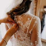 Fashion A Line Long Sleeves Ivory See Through Lace Wedding Dresses Bridal Dress
