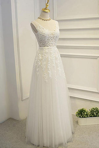 Open Back A Line Floor Length High Quality Lace Appliques Bridal Wedding Dresses Prom Dress