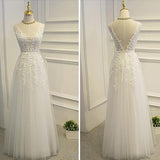 Open Back A Line Floor Length High Quality Lace Appliques Bridal Wedding Dresses Prom Dress