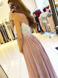A Line Spaghetti Straps Chiffon Split Floor Length Prom Dresses Evening Formal Dress