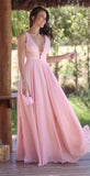 Top Selling Deep V Neck Pink Chiffon Cheap Prom Dresses Evening Formal Dress