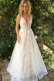 Fashion Deep V Neck Lace Long Wedding Dresses Formal Prom Dress Gowns