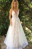 Fashion Deep V Neck Lace Long Wedding Dresses Formal Prom Dress Gowns