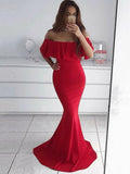 Chic Off the Shoulder Red Mermaid Sexy Long Prom Dresses Formal Dress Gowns