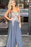 Fashion A Line Spaghetti Straps V Neck Beaded Long Wedding Prom Dresses Formal Dress