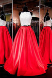 White Lace Spagehtti Straps Red Skirt 2 Piece Evening Gowns Prom Dresses