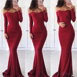 Long Sleeves Off the Shoulder Burgundy Mermaid Prom Dresses Formal Dress Gowns