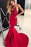 Sexy Open Back Spaghetti Straps Red Mermaid Wedding Prom Dress Formal Dresses Gowns