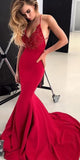 Sexy Open Back Spaghetti Straps Red Mermaid Wedding Prom Dress Formal Dresses Gowns