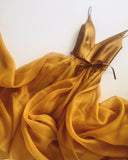 V Neck Spaghetti Straps Gold Evening Prom Dresses Formal Dress