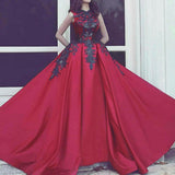 New Arrival High Neck Black Lace Burgundy Satin Bodice Prom Dresses Evening Formal Dress