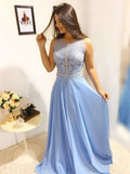 A Line Light Blue Chiffon Long Wedding Prom Dresses Evening Dress