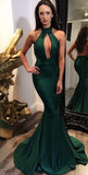 Sexy Halter Emerald Green Open Back Mermaid Long Fancy Prom Dresses Formal Evening Dress