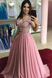 Chic Cap Sleeves V Neck Blush Pink Lace Pearls Long Formal Prom Dresses Evening Dress