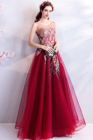 Fashion Embroidery Lace Burgundy Long Wedding Formal Prom Dresses Evening Dress