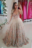 A Line Princess Embroidery Lace Tulle Straps Wedding Dresses Evening Dress