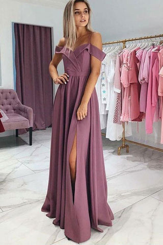 A Line Spaghetti Straps Slit Long Elegant Fancy Prom Dresses Formal Evening Grad Dress