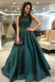 A Line High Neck Emerald Green Prom Dresses Formal Evening Dress