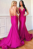 Open Back Mermaid Hot Pink Spaghetti Straps Long Fancy Prom Dresses Formal Evening Dress