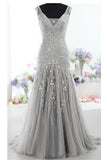 Silver Embroidery Mermaid Sleeveless Evening Party Gowns Prom Dress