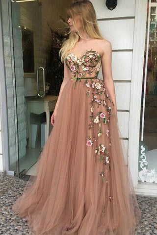 Charming Empire Waist 3D Floral Strapless Long Fancy Prom Dresses Formal Evening Dress