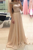 Fashion A Line Cap Sleeves Beaded Long Prom Dresses Formal Evening Fancy Dress