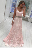 New Arrival Pink Lace Straps Shoulder Long Prom Dresses Formal Evening Fancy Dress