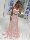 New Arrival Pink Lace Straps Shoulder Long Prom Dresses Formal Evening Fancy Dress