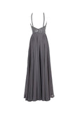 Beads High Neck Open Back Grey Long Evening Party Dresses Prom Dress