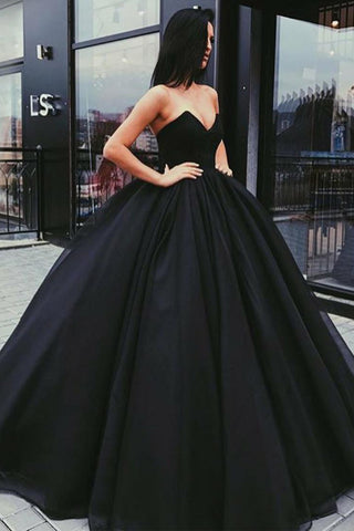 Fashion Small V Neck Ball Gown Black Floor Length Prom Dresses Evening Quinceanera Dress
