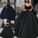 Fashion Small V Neck Ball Gown Black Floor Length Prom Dresses Evening Quinceanera Dress