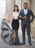 Chic White Black Lace See Through Long Sleeves Mermaid Prom Dresses Formal Evening Dress