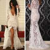 Sexy Deep V Neck Long Sleeves See Through Wedding Prom Dresses Formal Evening Dress LD1799