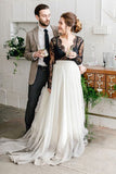 Empire Waist Long Sleeves Lace White Black Prom Dresses Formal Pregnant Evening Dress LD1800