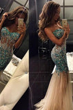 Sexy Strapless Heavy Rhinestones Crystal Long Mermaid Prom Dresses Formal Evening Dress