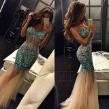 Sexy Strapless Heavy Rhinestones Crystal Long Mermaid Prom Dresses Formal Evening Dress