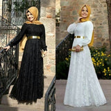 Islamic Fashionable Dress Long Sleeves Simple Muslimah Black Lace Prom Dresses Evening Gowns