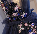 New Design Hand Flowers Ball Gown Navy Blue Prom Dresses Formal Evening Quinceanera Dress