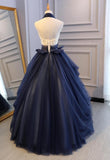 New Design Hand Flowers Ball Gown Navy Blue Prom Dresses Formal Evening Quinceanera Dress