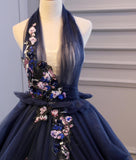 New Design Hand Flowers Ball Gown Navy Blue Prom Dresses Formal Evening Quinceanera Dress