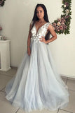 Deep V Neck See Through Open Back Lace Prom Dresses Formal Evening Fancy Dress Gown