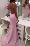 Open Back High Neck Pink Spaghetti Straps Mermaid Long Prom Dresses Formal Evening Dress