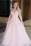 Spaghetti Straps A Line V Neck Beaded Backless Long Prom Dresses Formal Evening Dress Gowns