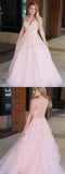 Spaghetti Straps A Line V Neck Beaded Backless Long Prom Dresses Formal Evening Dress Gowns