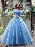 Princess Ball Gown Off the Shoulder Light Blue Prom Dresses Formal Evening Quinceanera Dress