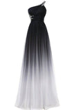 Black Ombre Chiffon One Shoulder Long Prom dressEvening Gowns Bridesmaid Dress